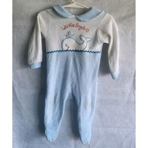 vintage Carter boys union suit style romper pajamas blue white whale large 19-27